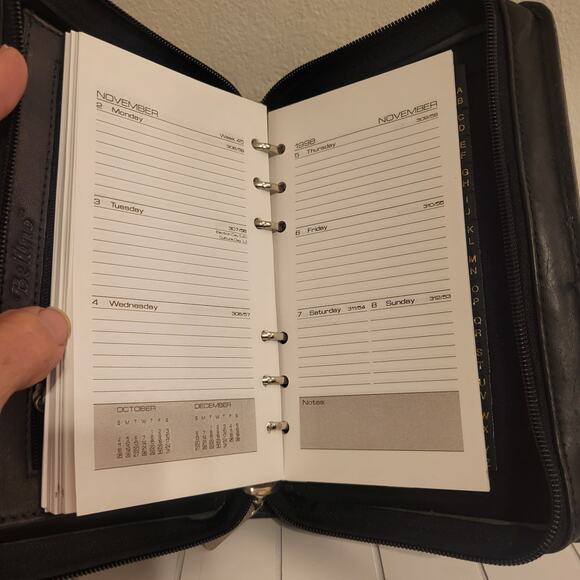 Vintage Bellino Black Leather Goods Planner BINDER Portable 6 Ring 8 x 5.5 inch - Picture 5 of 11